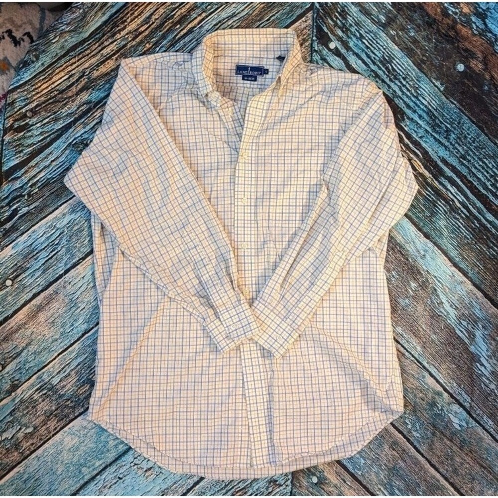 Lanesboro Size Large Men's Yellow &‎ Blue Plaid Button Front Shirt